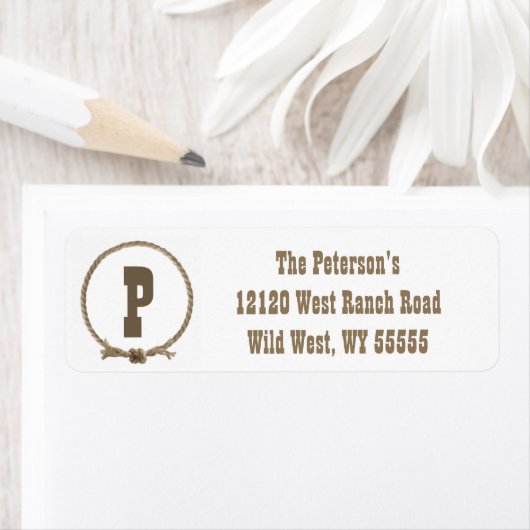 Touwcirkel western monogram adresetiketten etiket (Insitu)