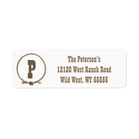 Touwcirkel western monogram adresetiketten etiket (Voorkant)