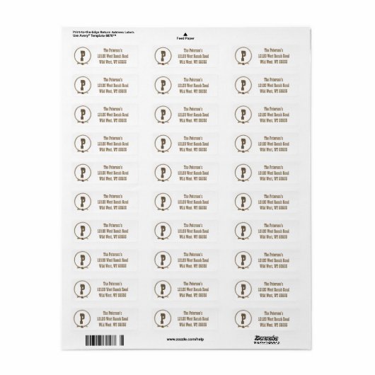 Touwcirkel western monogram adresetiketten etiket (Full Sheet)