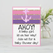 Touwen Anker en Touw Meisje Baby Shower (roze) Kaart (Staand voorkant)