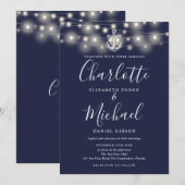 Touwen Lichtsnoer Monogram Navyblauw Huwelijk Kaart (Voorkant / Achterkant)