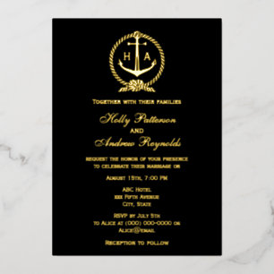 Touwen scheepsanker kader monogram init huwelijksd folie feestdagenkaart