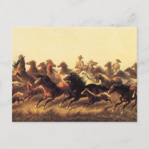 Touwen van wilde paarden door James Walker Briefkaart