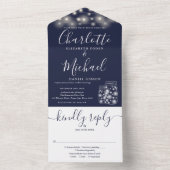 Touwverlichting in blauw met glazen potten bruilof all in one uitnodiging (Binnen)