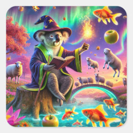 Tovenaar Koala werpt magie in betoverd bos Vierkante Sticker