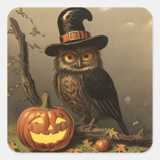 Tovenaar Uil en Pompoen Lantaarn Halloween Sticker (Voorkant)