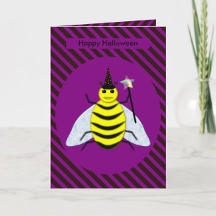 Tovenaar van de Magische Bee Halloween Paars en Bl Kaart