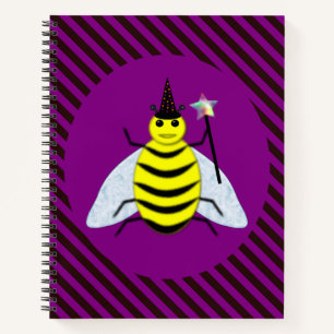 Tovenaar van de Magische Bee Halloween Paars en Bl Notitieboek