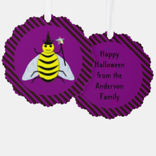 Tovenaar van de Magische Bee Halloween Paars en Bl Ornament Kaart