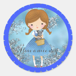 Tovenaar van Oz Dorothy/Toto op Blue Silver Glitte Ronde Sticker