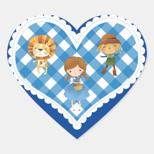 Tovenaar van Oz op Blue en White Gingham Hart Sticker (Voorkant)