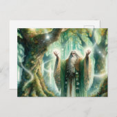 Tovenaar werpt betovering van bescherming op bos briefkaart (Voorkant / Achterkant)