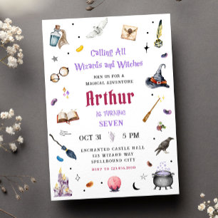 Tovenaars en heksen Waterverf magische verjaardag Kaart
