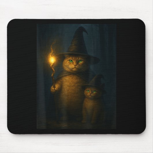 Tovenaarskat Weirde Grappige Halloween Katten Meme Muismat (Voorkant)