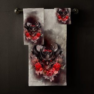 tovenarij   Red Eyed Smoky Demon Beast met Rozen Bad Handdoek