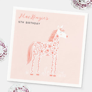 Toverachtige Eenhoorn Blush Roze Verjaardagsfeestj Servet