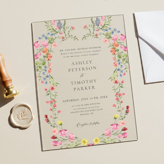 Toverachtige Tuin Wilde Bloem Klassieke Trouw Acryl Uitnodigingen