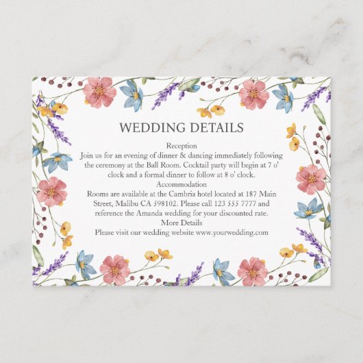 Toverachtige Tuinbruiloft met Wilde Bloemen Detail Informatiekaartje (Voorkant)