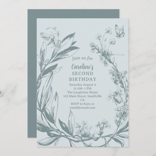 Toverachtige Vlinder Tuin Tweede Verjaardag Kaart (Voorkant / Achterkant)