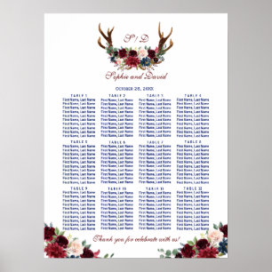 Toverende Merlot Navy Bladwerk Gewei Stoelenplatte Poster