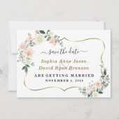 Toverende Roze Witte Bloemen Bruiloft Calligrafie Save The Date (Voorkant)