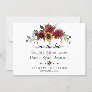 Toverlaat Burgundy Zonnebloemen Trouw Calligrafie Save The Date