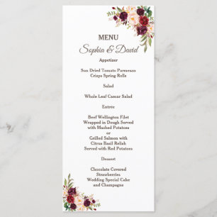 Toverlaatse Burgundy Rode Marsala Bloem Bruiloftsm Menu