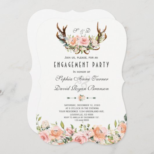 Toverlappende Roze Blush Bloemengewei Verlovingsfe Kaart (Voorkant / Achterkant)