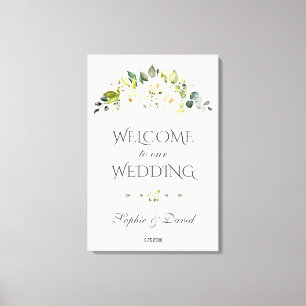Toverlappende witte crèmewitte bloemenwelkomst Huw Canvas Afdruk