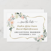 Toverliefde Blush Witte Bloemen Bruiloft Calligraf Save The Date (Voorkant / Achterkant)