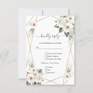 Toverschone Witte Bloemen Roze Gouden Bruiloft  RSVP Kaartje