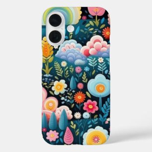 Toversier Regenboogtuin Bloemige Fantasie Patroon iPhone 16 Hoesje