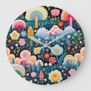 Toversier Regenboogtuin Bloemige Fantasie Patroon Grote Klok