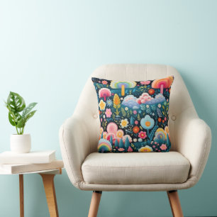 Toversier Regenboogtuin Bloemige Fantasie Patroon Kussen
