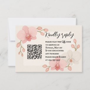 Toversierde Orchidee QR Code RSVP Kaart