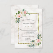 Toverzicht Waterverf Blozende Bloemen Gouden Marme RSVP Kaartje (Voorkant / Achterkant)