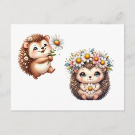  Tow cuteRomantic Floral Hedgehog Duo Illustration Briefkaart