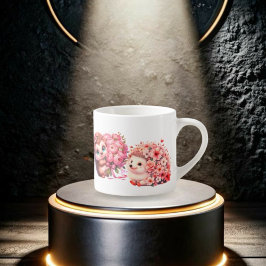  Tow cuteRomantic Floral Hedgehog Duo Illustration Espresso Kop