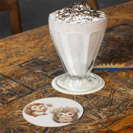  Tow cuteRomantic Floral Hedgehog Duo Illustration Glazen Onderzetter