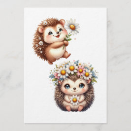  Tow cuteRomantic Floral Hedgehog Duo Illustration Kaart
