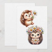 Tow cuteRomantic Floral Hedgehog Duo Illustration Kaart (Voorkant / Achterkant)