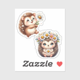  Tow cuteRomantic Floral Hedgehog Duo Illustration Sticker