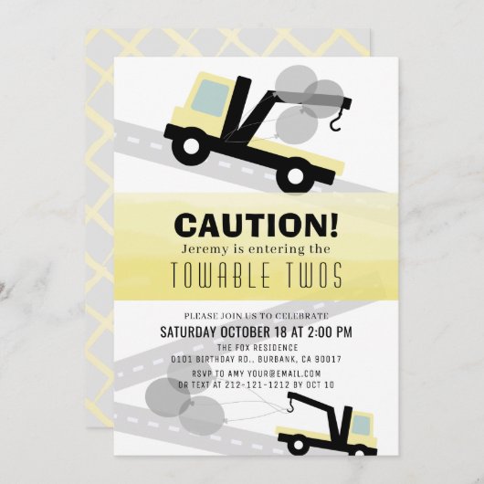 Towable Twos Wrecker 2e invitation anniversaire (Devant / Derrière)