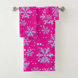 Towel Set, Bright Fuchsia Snowflakes Bad Handdoek