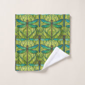 Towel with a vibrant pattern of green and blue  (Gant de toilette)