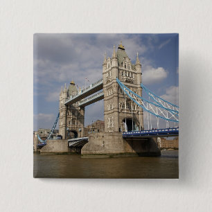 Tower Bridge en rivier de Theems, Londen, Vierkante Button 5,1 Cm