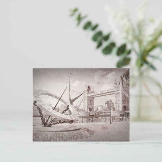 Tower Bridge en Sun Dial, London UK Briefkaart (Staand voorkant)