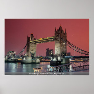 Tower Bridge, Londen bij zonsondergang, Engeland, Poster