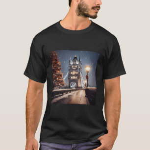 Tower Bridge Londen Victoriaans kerstnacht scène T-shirt