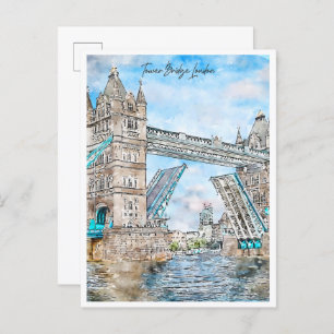 Tower Bridge Londen vintage reis waterverf Briefkaart
